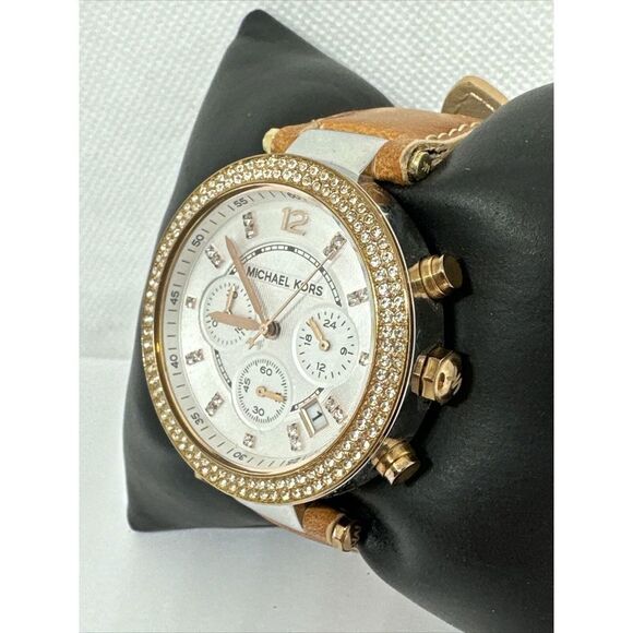 Michael Kors Parker MK5633 Women's Tan Leather Strap Analog Dial Watch NUL30 - Picture 3 of 11